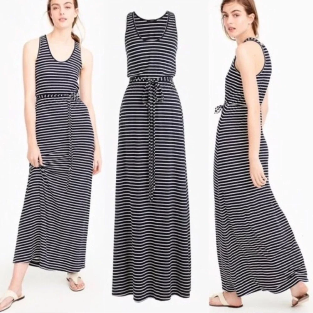 J. Crew Striped Waist Tie Maxi Dress Womens Size S Beach Preppy Coastal Nautical